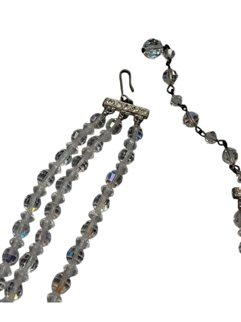 Multistrand Aurora Borealis Choker Necklace Glass Graduated 16" Beaded Chain - Picture 11 of 13